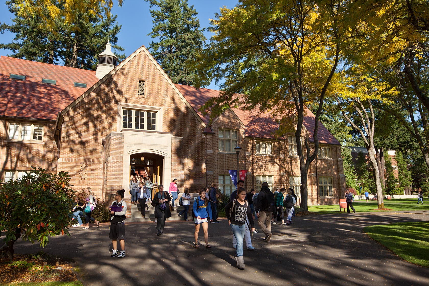 Students walking out of Xavier building