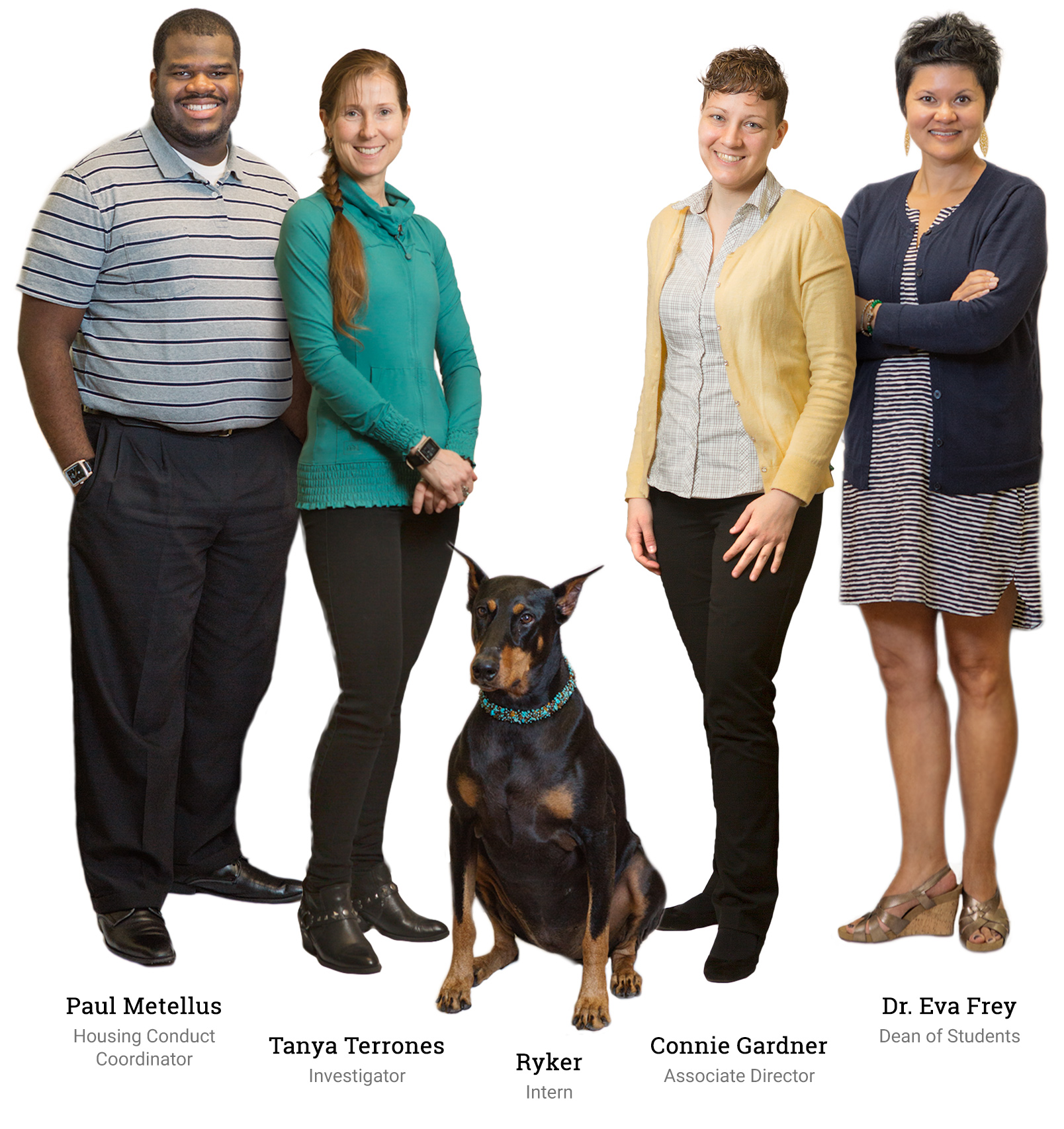 srr staff - Paul Metellus, Tanya Terrones, Ryker, Connie Gardner, Dr. Eva Frey