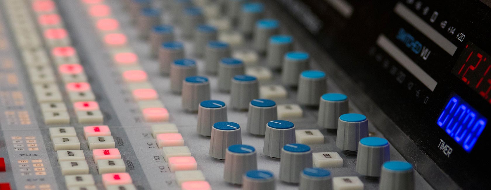 A mixing board in the KPLU recording studio on campus at PLU