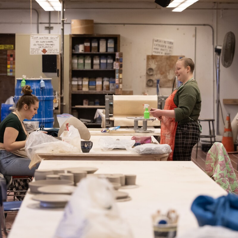 Students in ARTD 330 “Ceramics 2” work on advanced techniques in ceramic construction and experiments in glaze formation