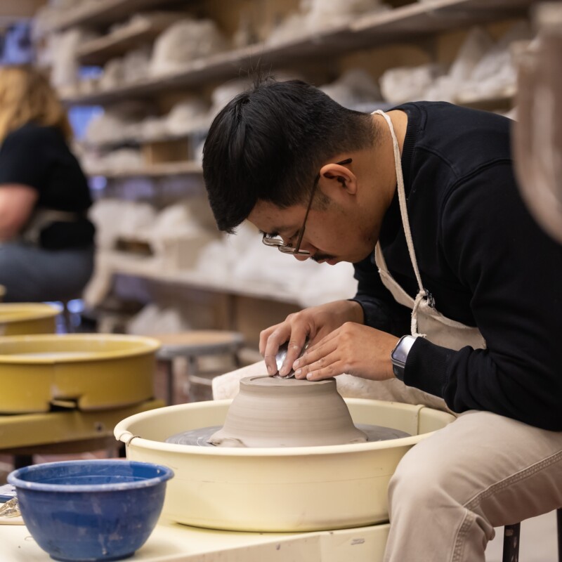 Students in ARTD 330 “Ceramics 2” work on advanced techniques in ceramic construction and experiments in glaze formation