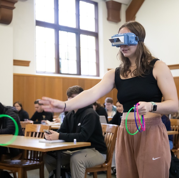 Student doing visual stimulation activity