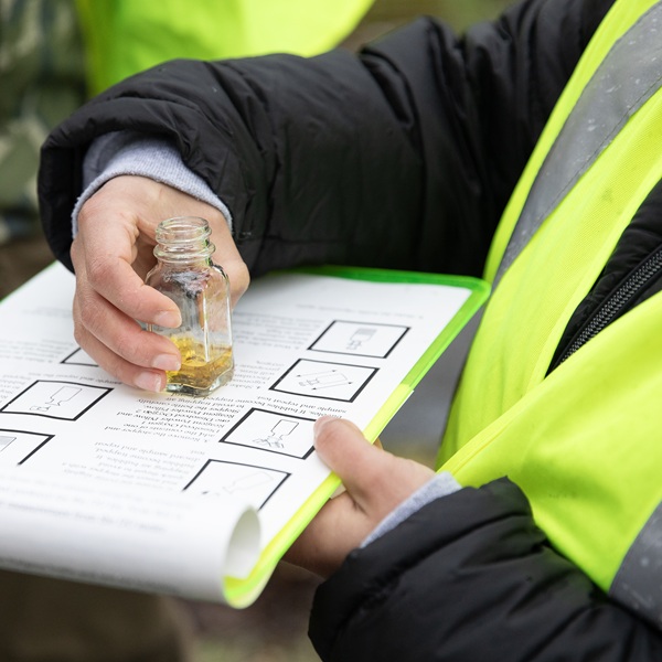 Students doing research at the local Clover Creek