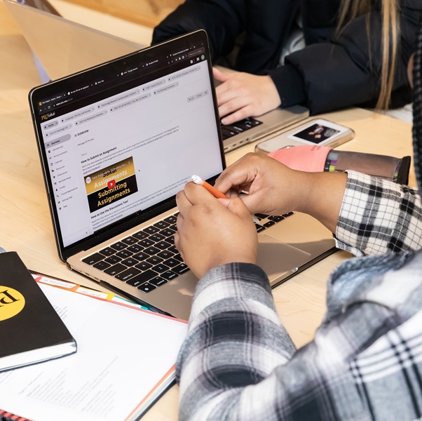 Student working on a laptop
