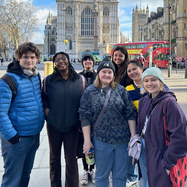 PLU Students outside of a cathedral while going on study abroad