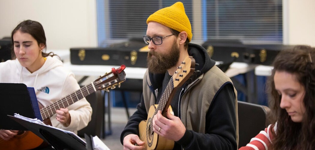 PLU students playing instruments in a Music Therapy program