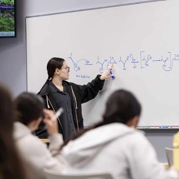 Student presenting in front of a class