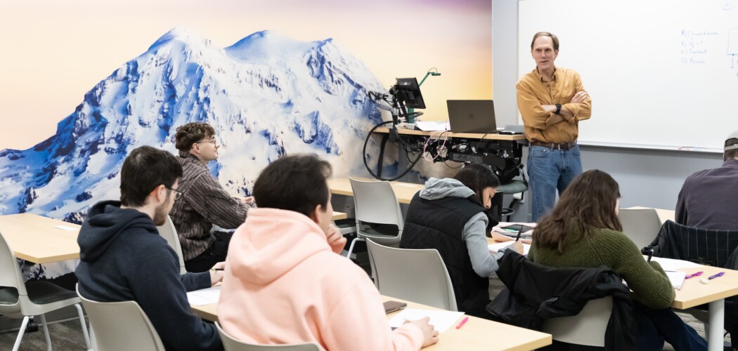 Dean Waldow, Professor of Chemistry, leads the CHEM 420 course titled “Instrumental Analysis” in the recently renovated Rieke classrooms