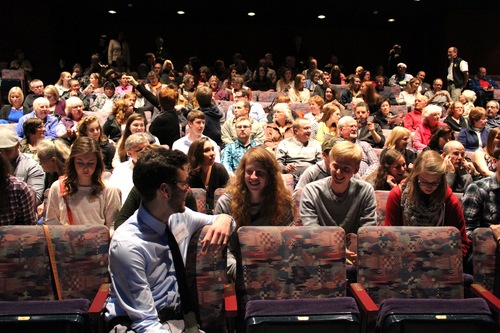 People gather for the "Changing Currents" documentary premiere. 