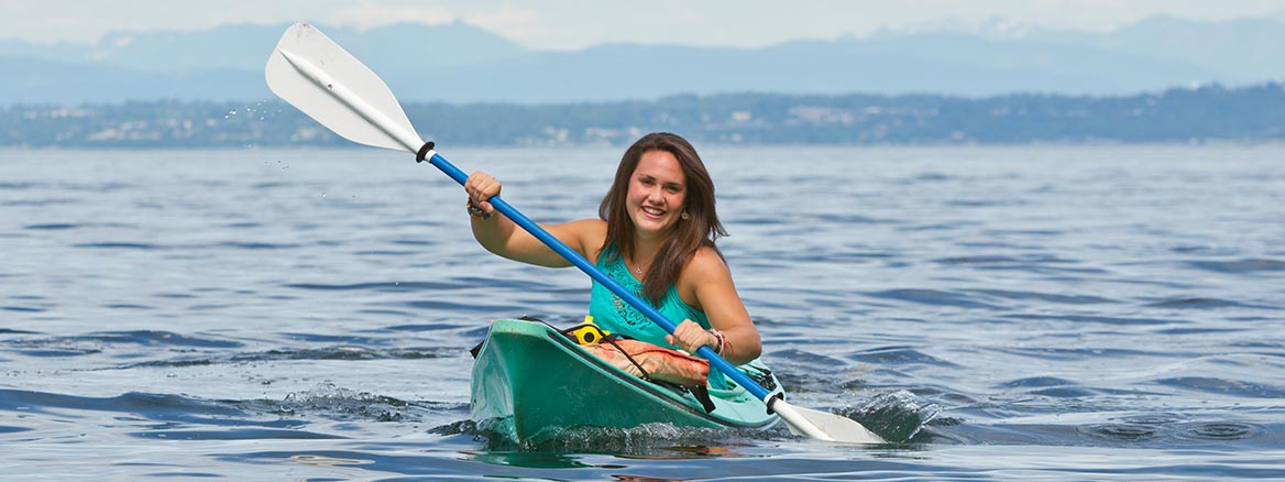 A PLU student Kayaking on the Puget Sound