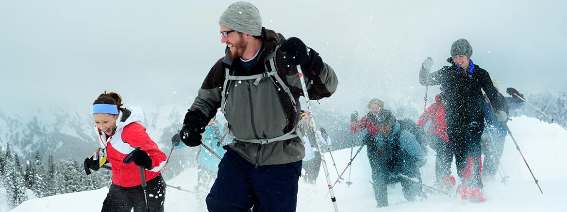 PLU students snow shoeing on Mount Rainier.