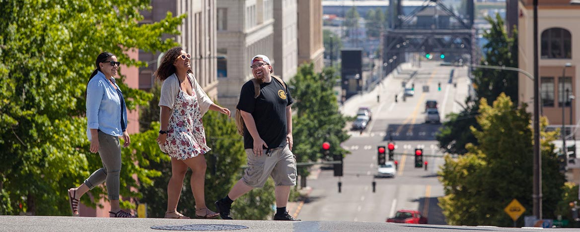 PLU students enjoy a walk in Tacoma.