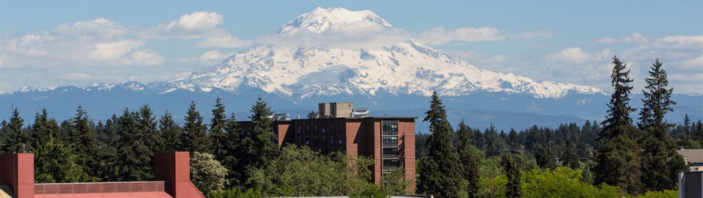 A view of Mount Rainier from lower campus.