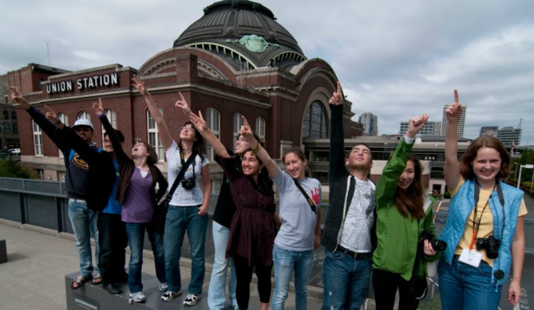 Students in front of Union Station