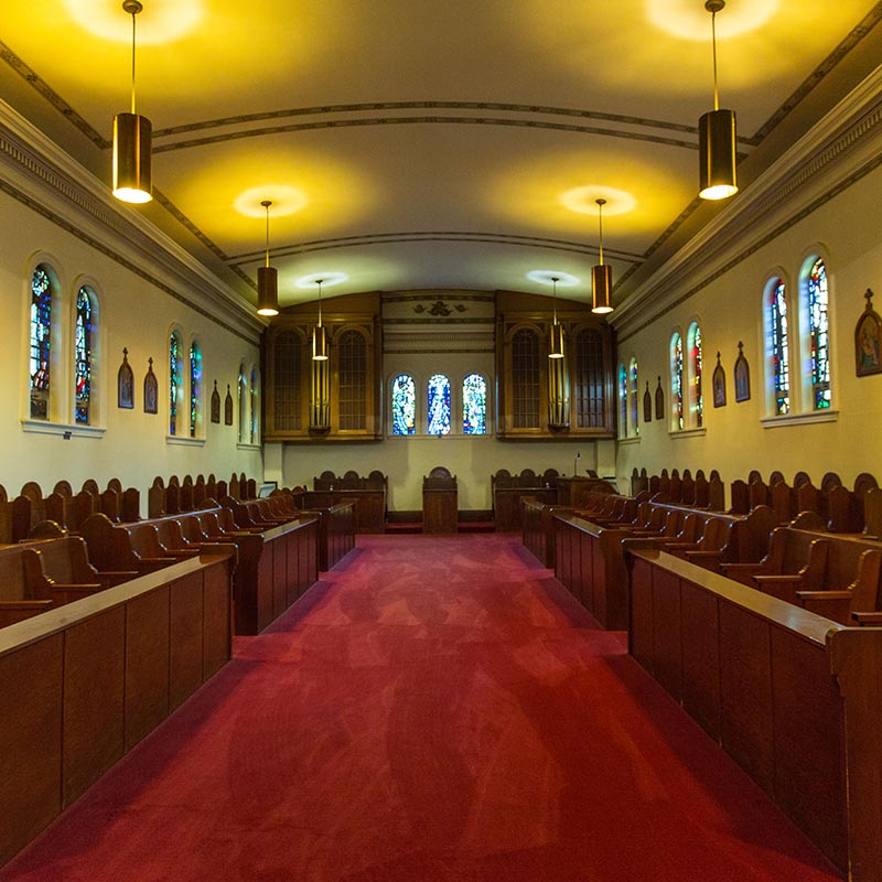 The inside of a church and its pews