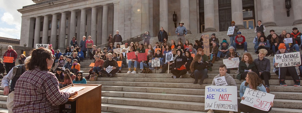#willwebenext rally organized by PLU's Gracie Anderson to take on gun violence in schools, Wednesday, March 14, 2018 held on the steps of the state capitol in Olympia Wash. (Photo: John Froschauer/PLU)