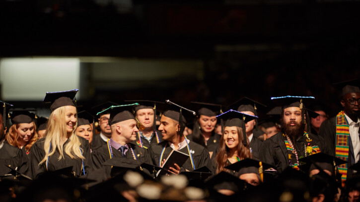 Students in cap and gown.