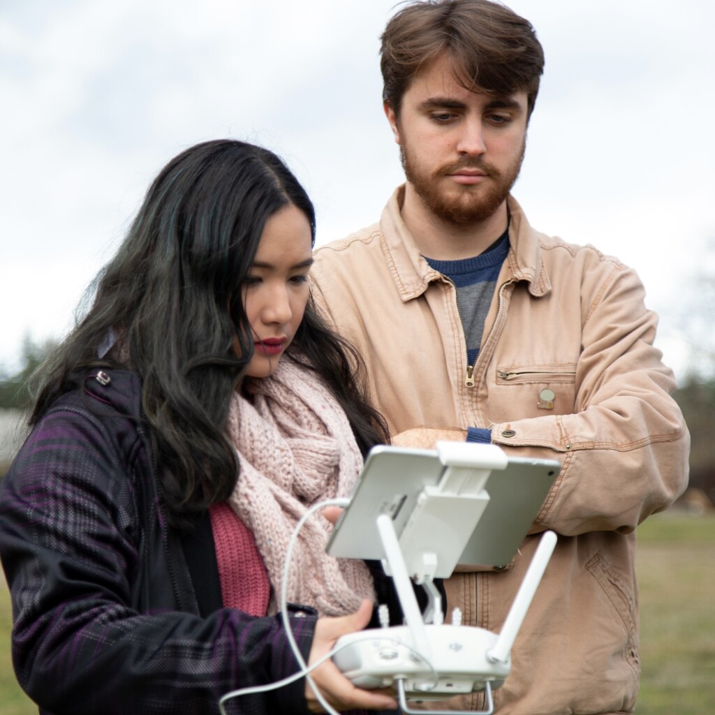 aven Liro and Brennan LaBrie flying the MediaLab drone.