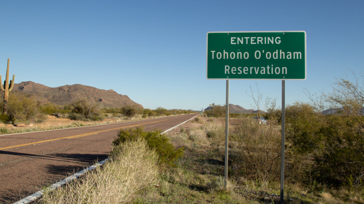 Traffic sign of the Tohono O’odham Reservation