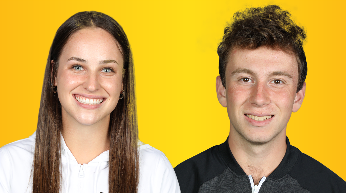 Bridget Duven is on the left next to Danny Samson in front of a yellow background.