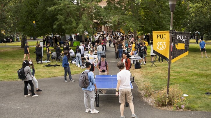 Students gather in the main square of campus during Rock the Block, an event hosted by ASPLU and RHA