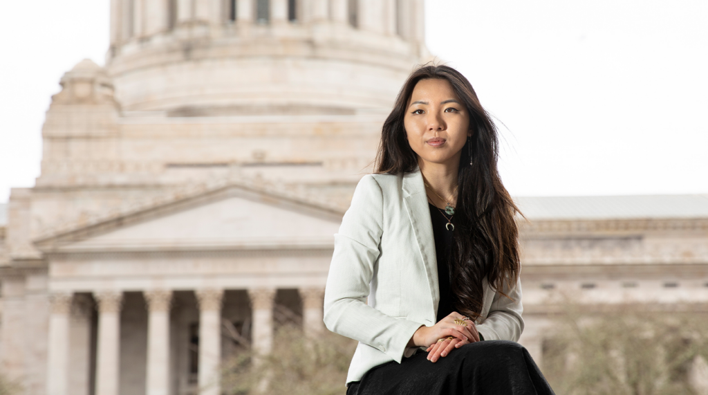 Quan Huynh ‘25 at Washington State’s capitol building