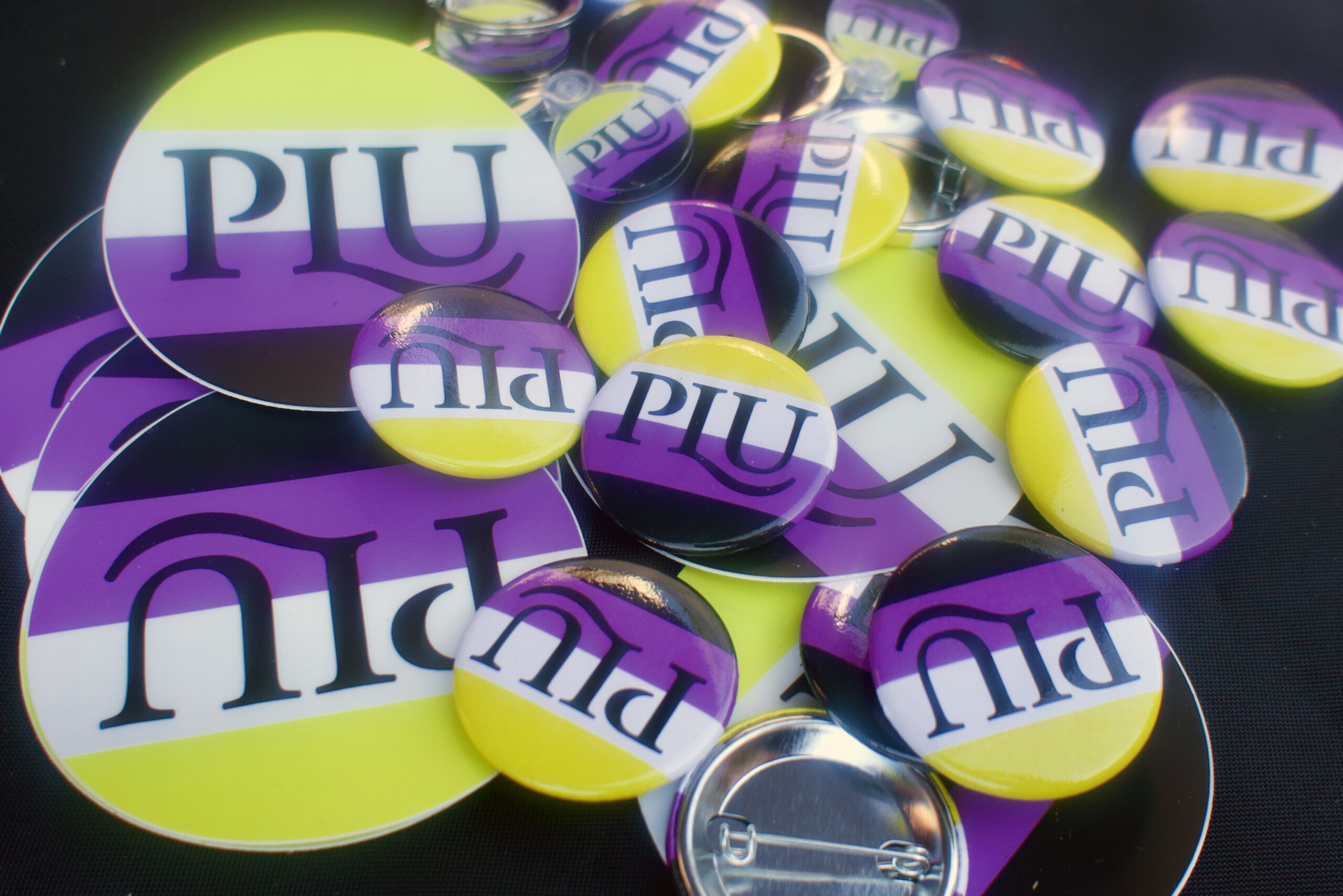 PLU pride buttons on a table at Tacoma Pride 2023.