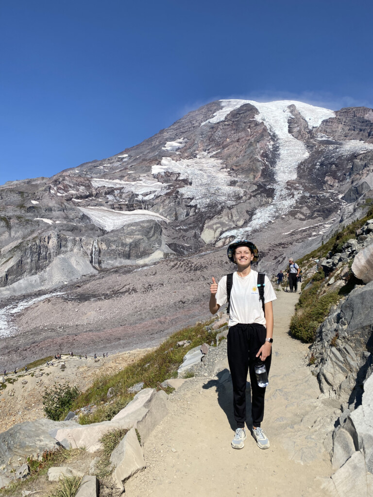 MtRainier (1) PLU student on a hike at Mt Rainier National Park