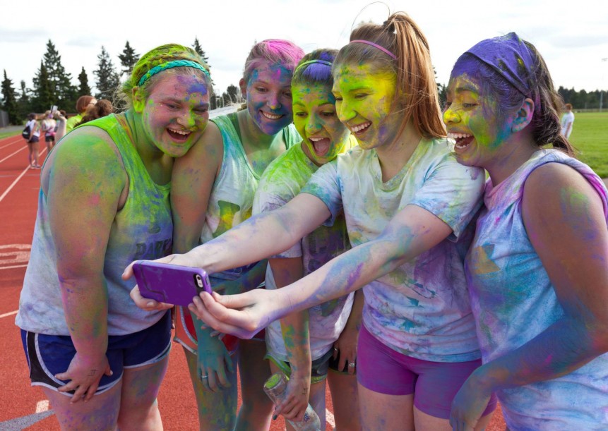 Students taking a 'selfie' after the Color Run