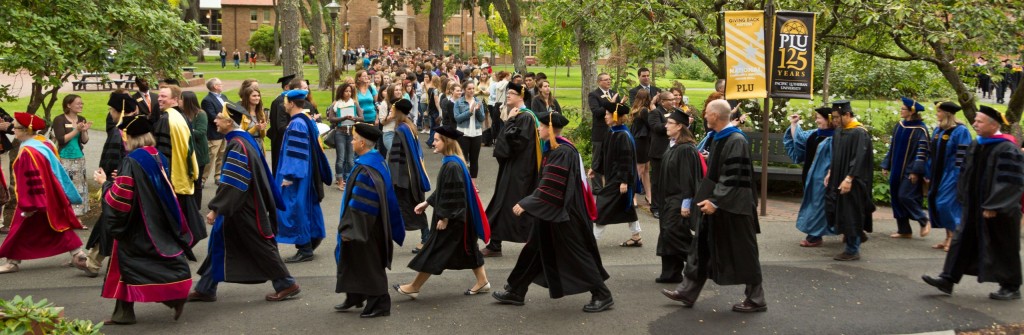 Fall Convocation at PLU Monday, Sept. 8, 2014. (Photo/John Froschauer) Professors and Students walking to Convocation