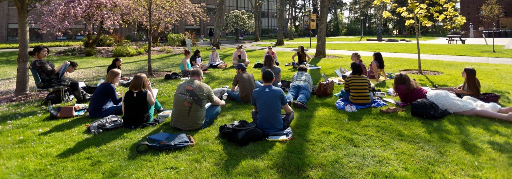 Outdoor class at PLU on Monday, April 20, 2015. (Photo: John Froschauer/PLU) Outdoor class at PLU