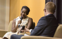 an interview between Vice President for Advancement Daniel Lee and First Year student Christine Njiri.