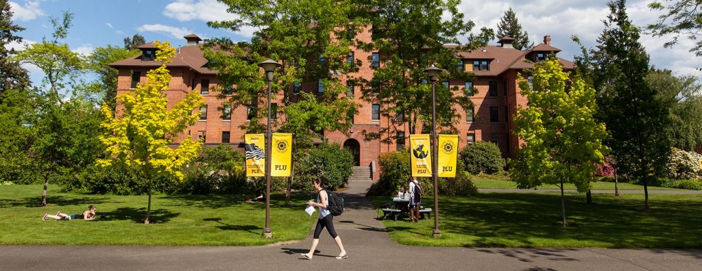 harstad-hall-with-students-on-a-warm-spring-day-at-plu