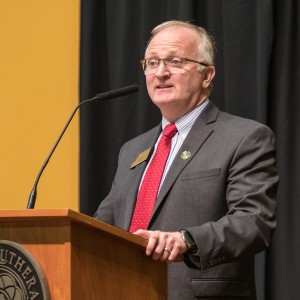 Lasting Legacy at PLU, April 10, 2019. (Photo: PLU/John Froschauer) Allan Belton speaking