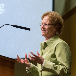 Lasting Legacy at PLU, April 10, 2019. (Photo: PLU/John Froschauer) Laura Polcyn speaking