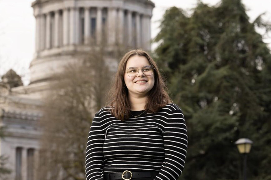 Political Science major Cadelyn Wood is currently interning for the Speaker of the House, Friday, March 7, 2025, at the Washington State Capitol. (PLU Photo / Sy Bean)