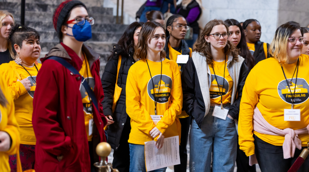 students stand together at lobby day