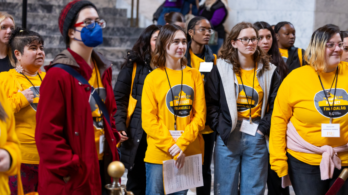 students stand together at lobby day