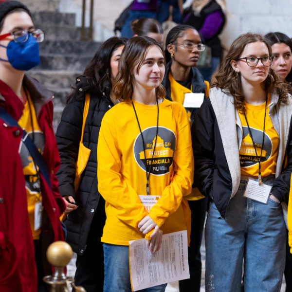 students stand together at lobby day