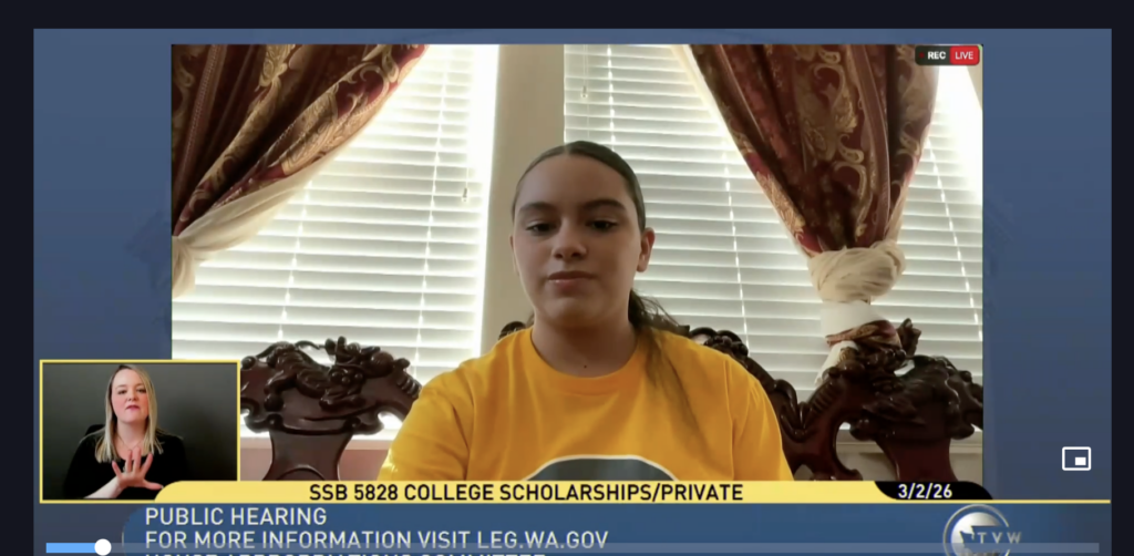 Screenshot of PLU student testifying