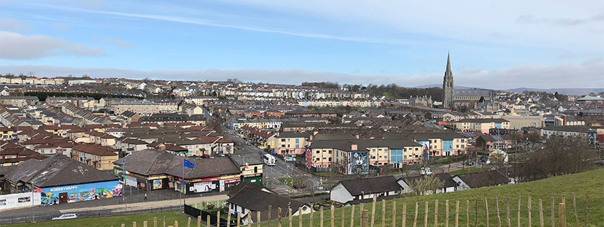 Looking down at city skyline in Northern Ireland.