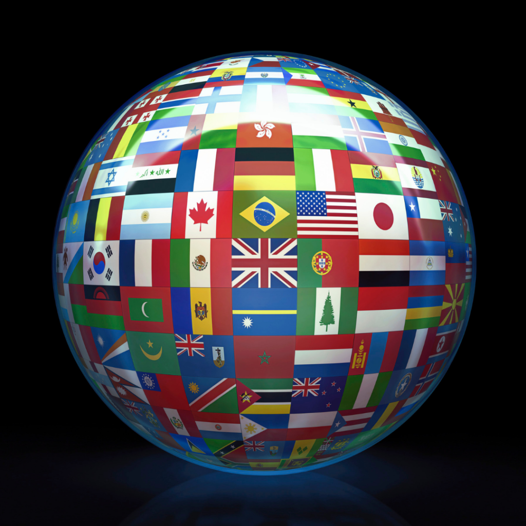 Design featuring flags of the world in a globe
