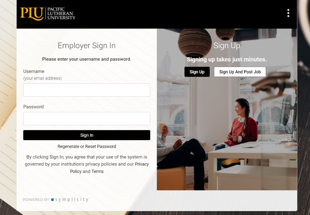 Opportunities Board employer login screen