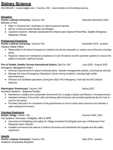 Earth Science Sample Resume - Thumbnail