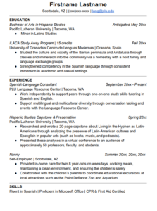 Hispanic Studies Resume Sample - Thumbnail