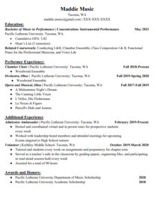 Sample music resume - thumbnail