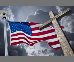 Image of an American flag, and the cross