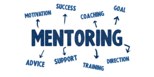 A graphic with the word mentoring, with supporting words surrounding it (motivation, success, coaching, goal, advice, support, training, direction)