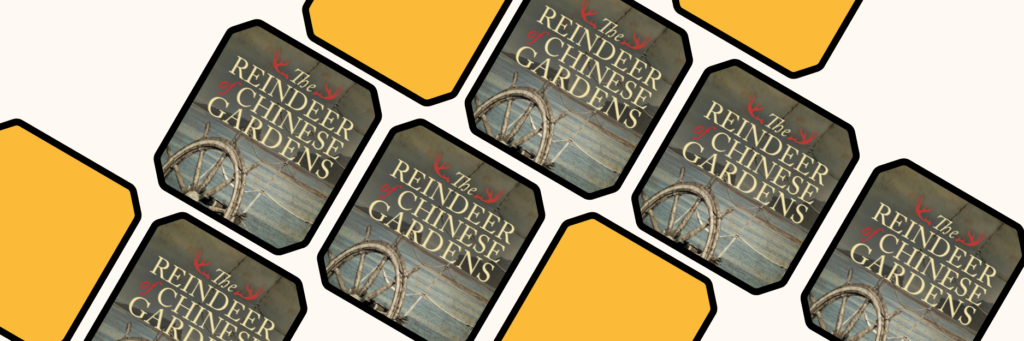 Image of a honeycomb with images from the book cover of "The Reindeer of Chinese Gardens"