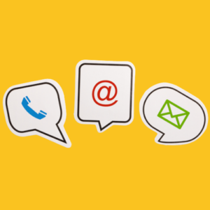 Image of an icon for a phone, email address, and mail